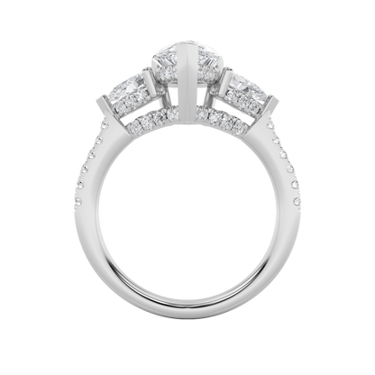 3CTW Pear Lab-Grown Diamond Prong Three Stone Accented Engagement Ring 54 Stones