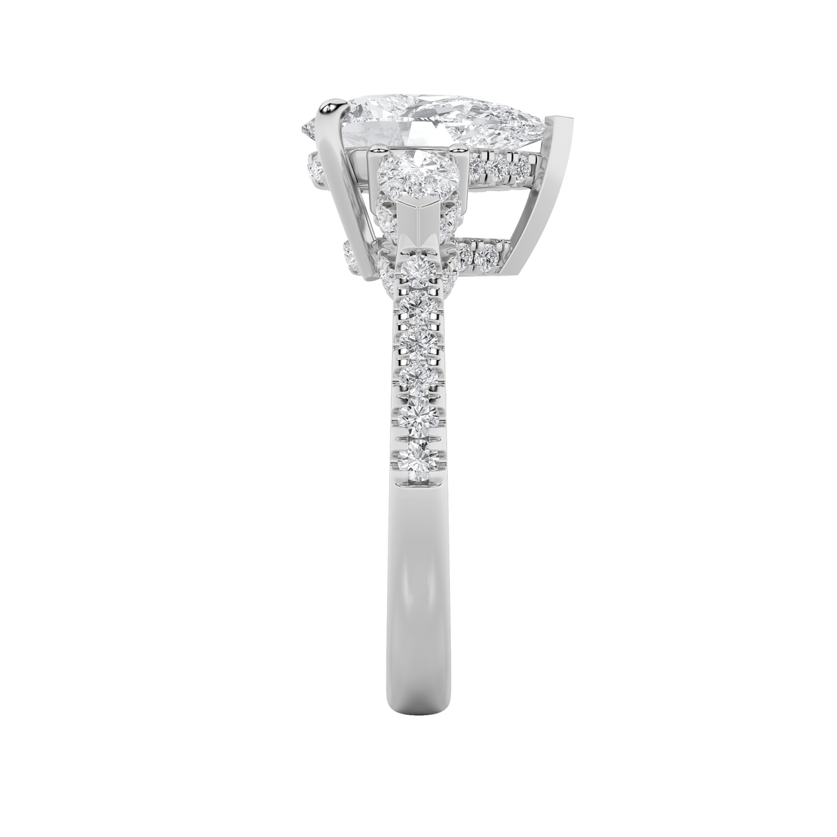 3CTW Pear Lab-Grown Diamond Prong Three Stone Accented Engagement Ring 54 Stones