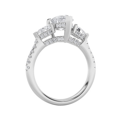 3CTW Pear Lab-Grown Diamond Prong Three Stone Accented Engagement Ring 54 Stones