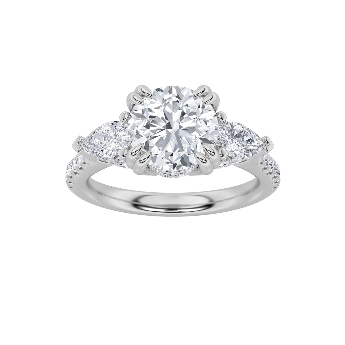 3CTW Round Lab-Grown Diamond Prong Three Stone Accented Engagement Ring 49 Stones