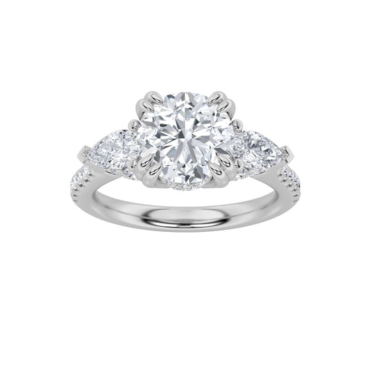 3CTW Round Lab-Grown Diamond Prong Three Stone Accented Engagement Ring 49 Stones