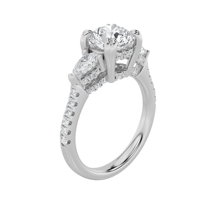 3CTW Round Lab-Grown Diamond Prong Three Stone Accented Engagement Ring 49 Stones