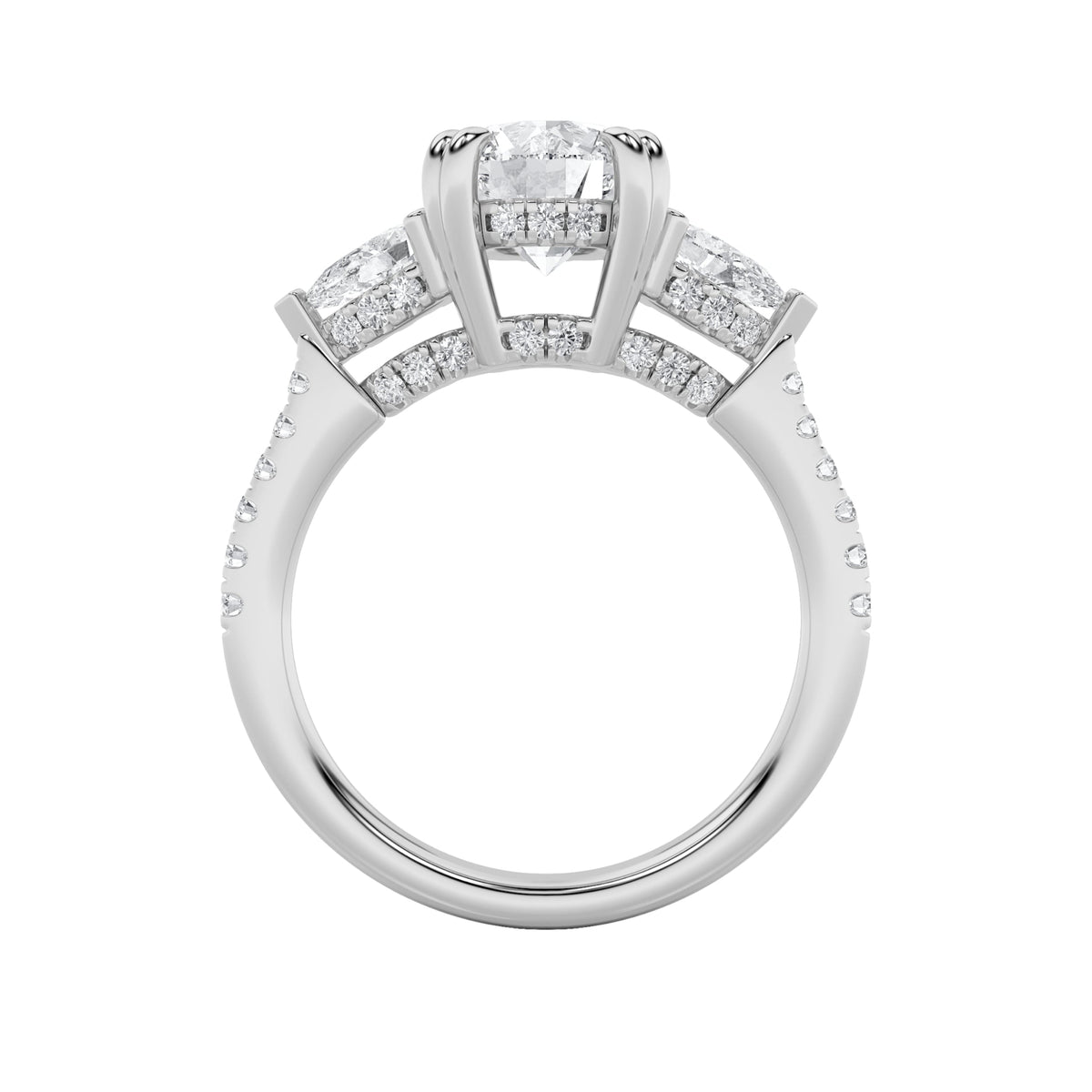 3CTW Round Lab-Grown Diamond Prong Three Stone Accented Engagement Ring 49 Stones