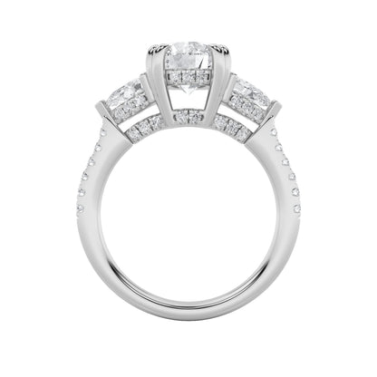 3CTW Round Lab-Grown Diamond Prong Three Stone Accented Engagement Ring 49 Stones
