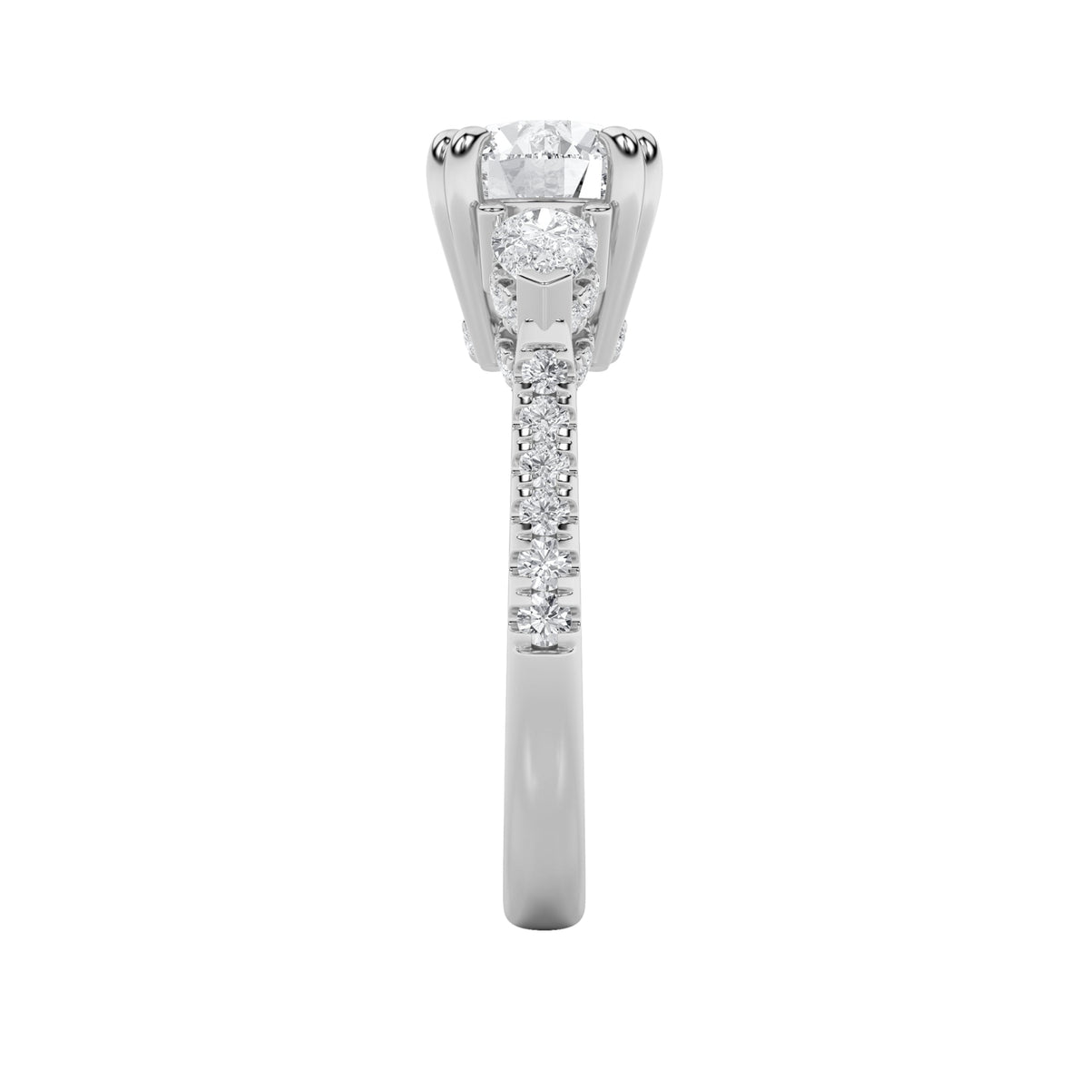 3CTW Round Lab-Grown Diamond Prong Three Stone Accented Engagement Ring 49 Stones