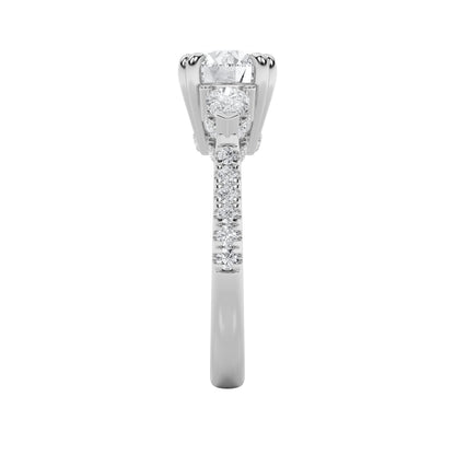 3CTW Round Lab-Grown Diamond Prong Three Stone Accented Engagement Ring 49 Stones
