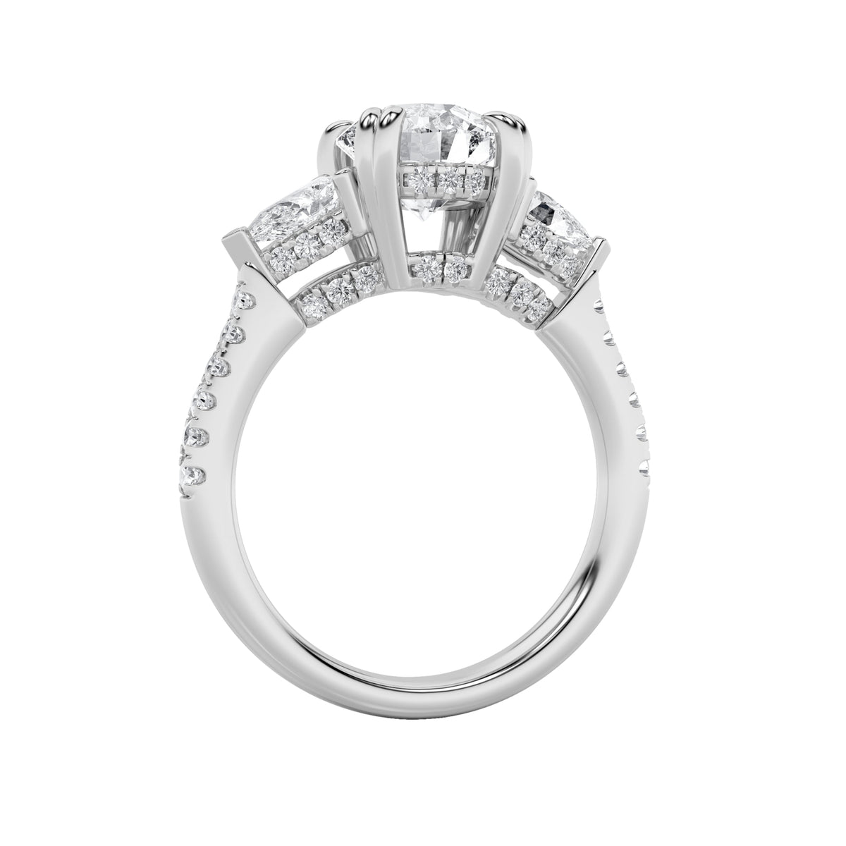 3CTW Round Lab-Grown Diamond Prong Three Stone Accented Engagement Ring 49 Stones