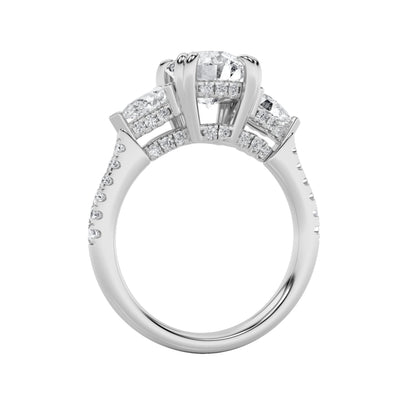 3CTW Round Lab-Grown Diamond Prong Three Stone Accented Engagement Ring 49 Stones