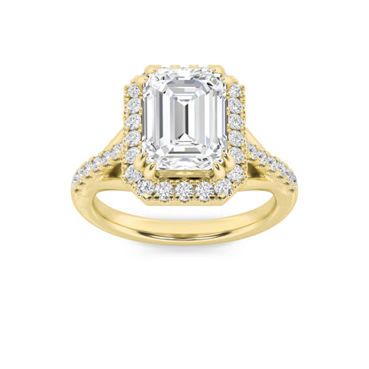 3CTW Emerald Lab-Grown Diamond Prong Halo Accented Engagement Ring 37 Stones