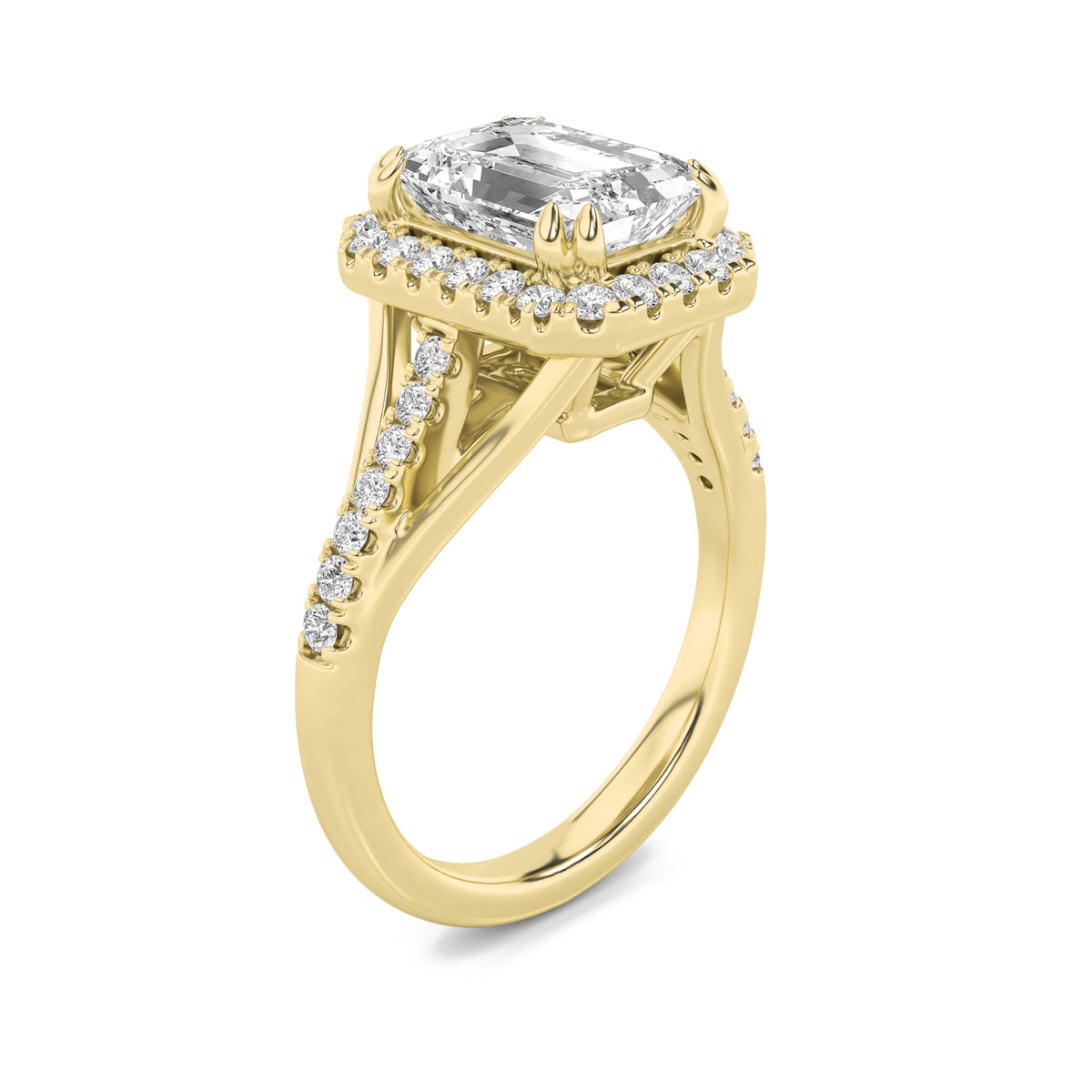3CTW Emerald Lab-Grown Diamond Prong Halo Accented Engagement Ring 37 Stones