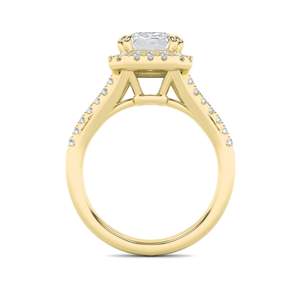 3CTW Emerald Lab-Grown Diamond Prong Halo Accented Engagement Ring 37 Stones