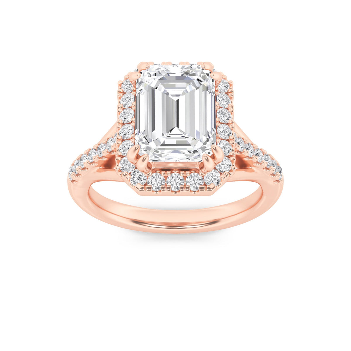3CTW Emerald Lab-Grown Diamond Prong Halo Accented Engagement Ring 37 Stones