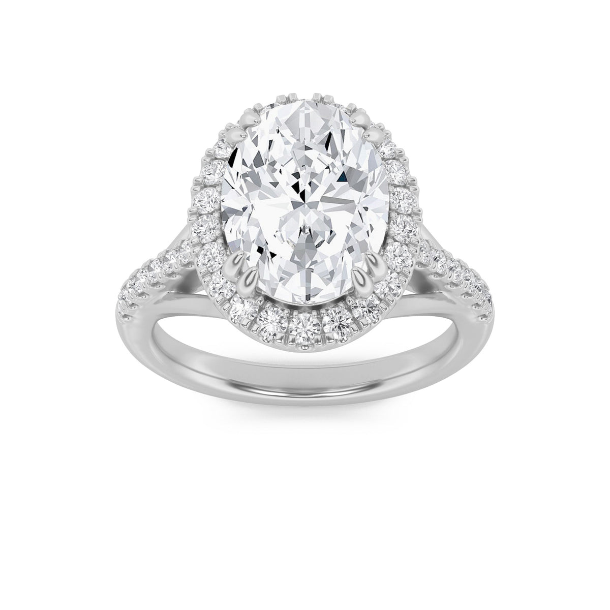 3CTW Oval Lab-Grown Diamond Prong Halo Accented Engagement Ring 37 Stones