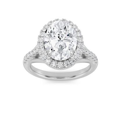 3CTW Oval Lab-Grown Diamond Prong Halo Accented Engagement Ring 37 Stones