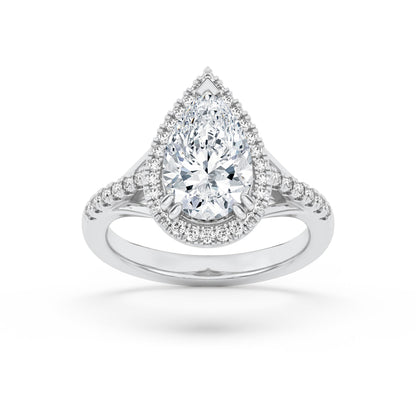 3CTW Pear Lab-Grown Diamond Prong Halo Accented Engagement Ring 43 Stones