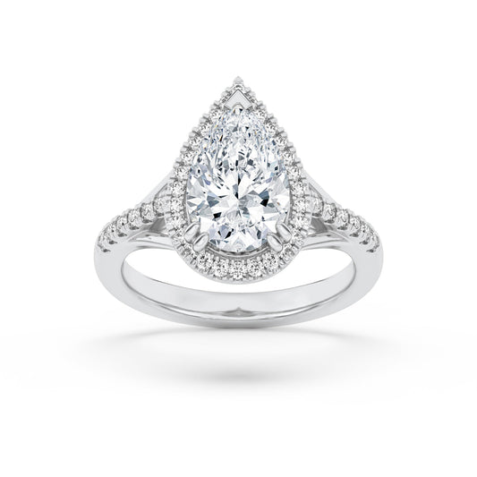 3CTW Pear Lab-Grown Diamond Prong Halo Accented Engagement Ring 43 Stones