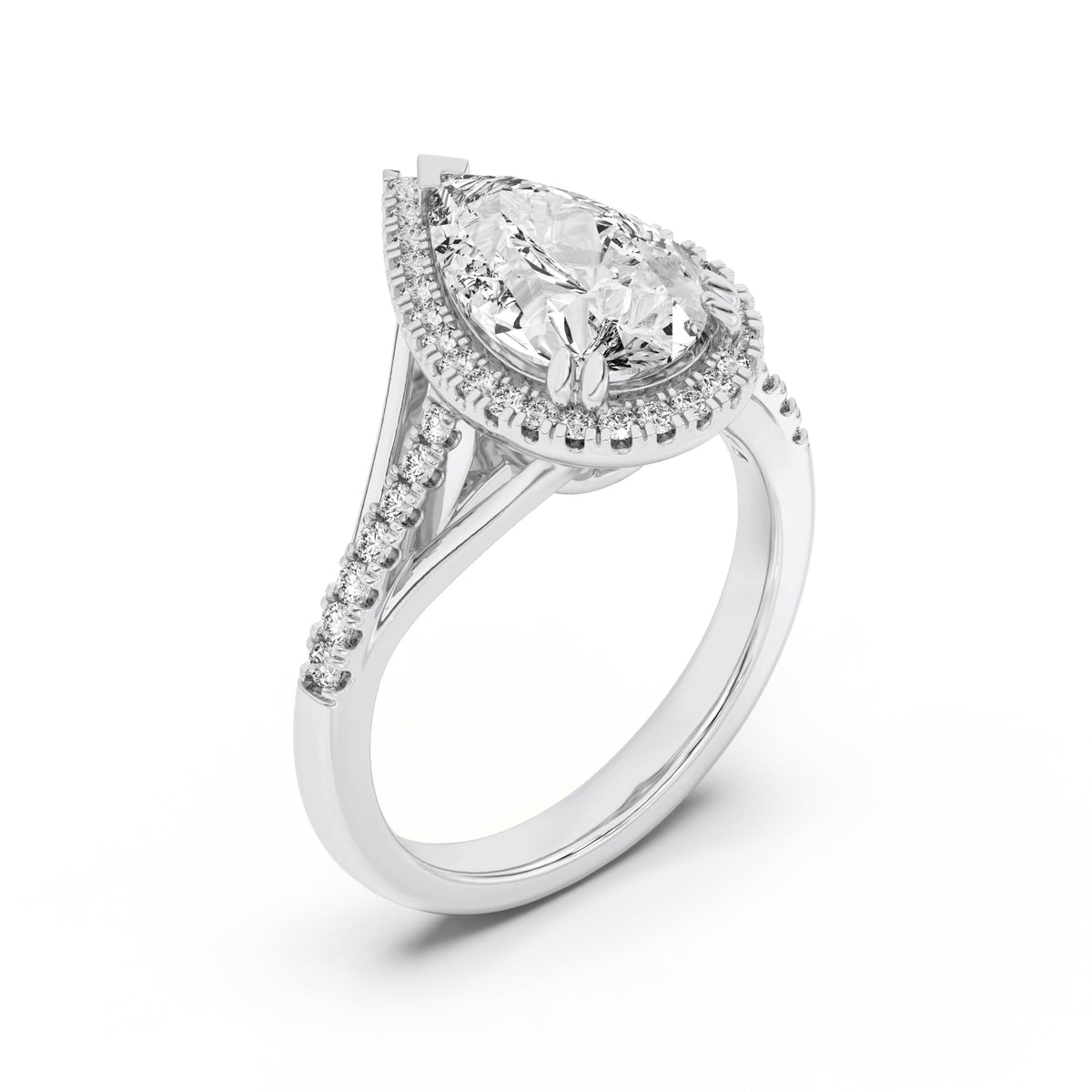 3CTW Pear Lab-Grown Diamond Prong Halo Accented Engagement Ring 43 Stones