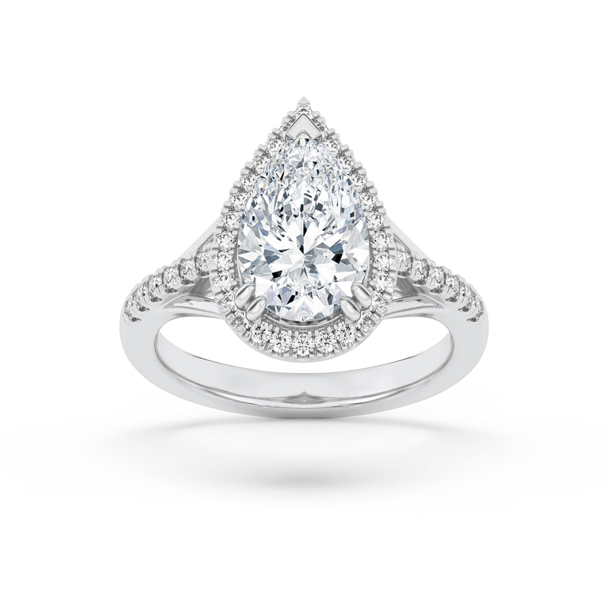 3CTW Pear Lab-Grown Diamond Prong Halo Accented Engagement Ring 43 Stones