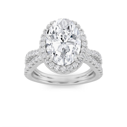 4CTW Oval Lab-Grown Diamond Prong Split Shank Halo Engagement Ring 79 Stones