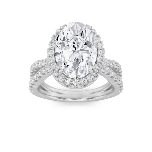 4CTW Oval Lab-Grown Diamond Prong Split Shank Halo Engagement Ring 79 Stones