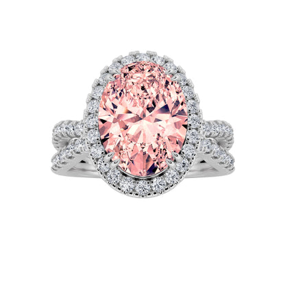4CTW Oval Lab-Grown Diamond Prong Split Shank Halo Engagement Ring 79 Stones