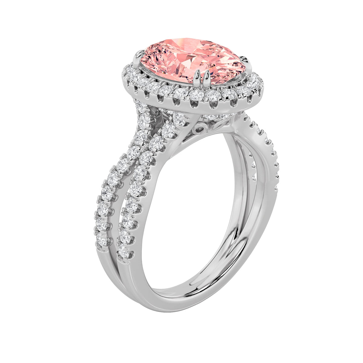 4CTW Oval Lab-Grown Diamond Prong Split Shank Halo Engagement Ring 79 Stones