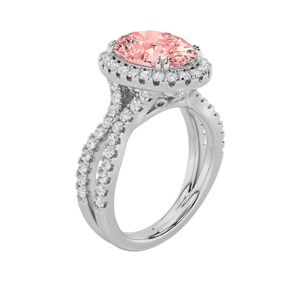 4CTW Oval Lab-Grown Diamond Prong Split Shank Halo Engagement Ring 79 Stones