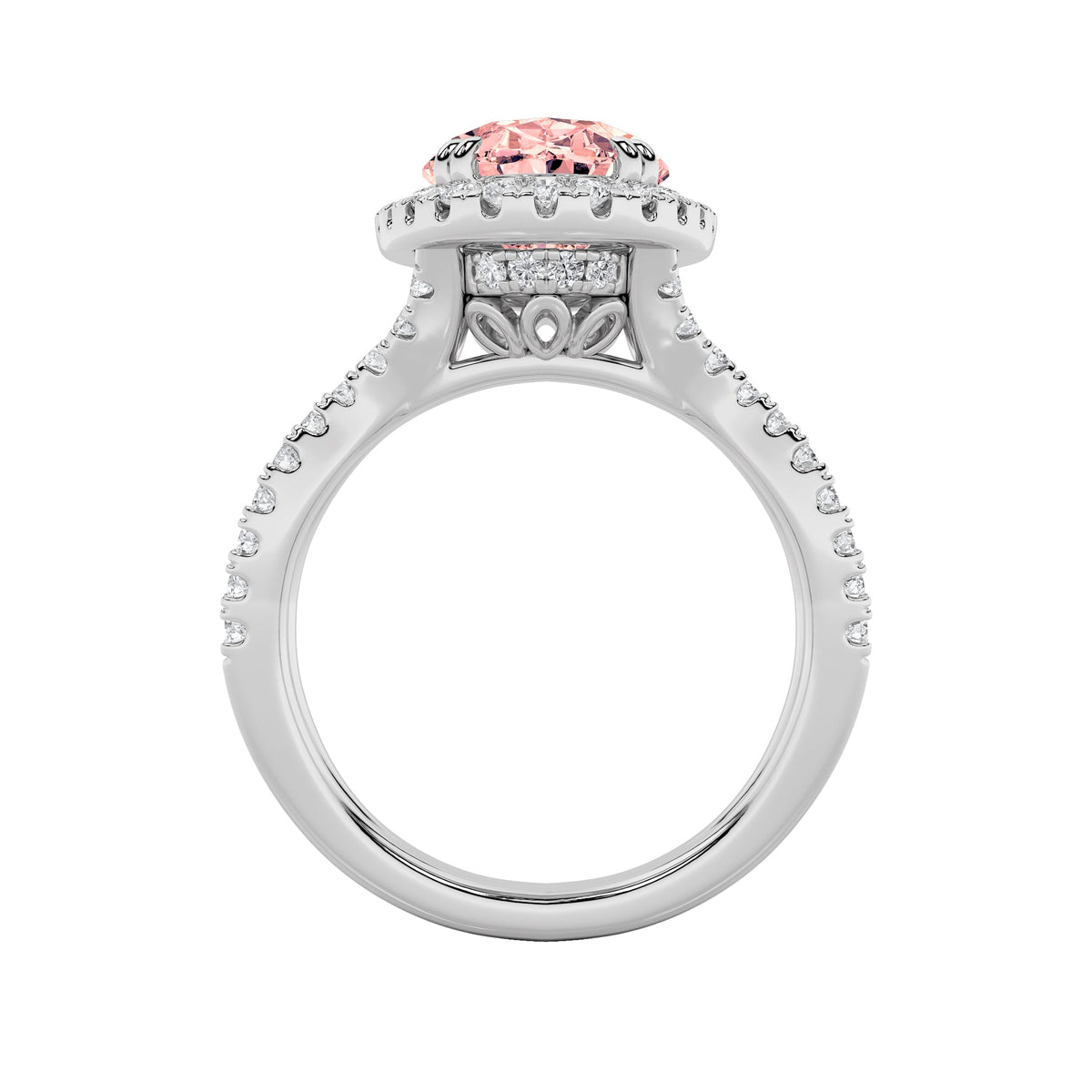 4CTW Oval Lab-Grown Diamond Prong Split Shank Halo Engagement Ring 79 Stones