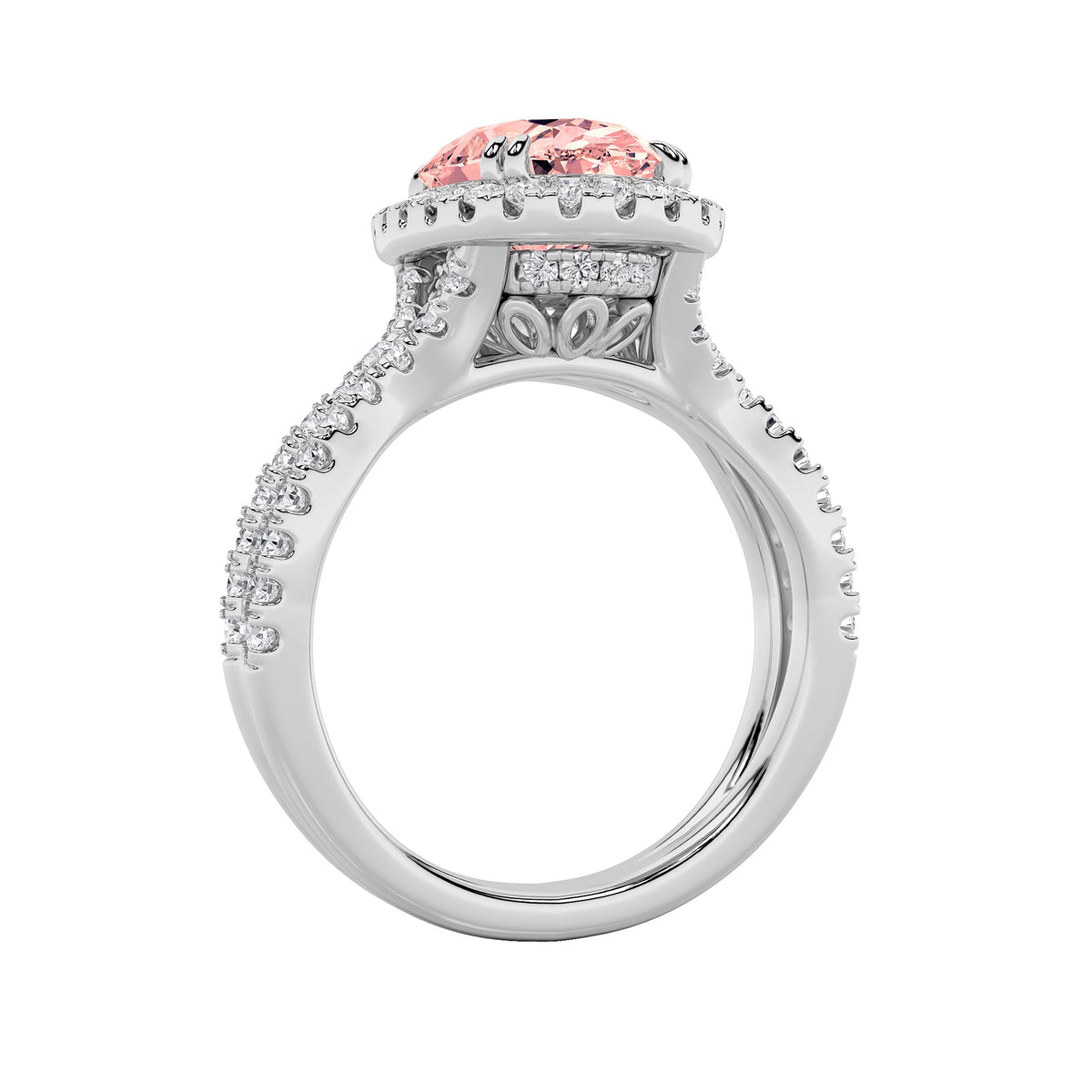 4CTW Oval Lab-Grown Diamond Prong Split Shank Halo Engagement Ring 79 Stones