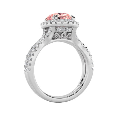 4CTW Oval Lab-Grown Diamond Prong Split Shank Halo Engagement Ring 79 Stones