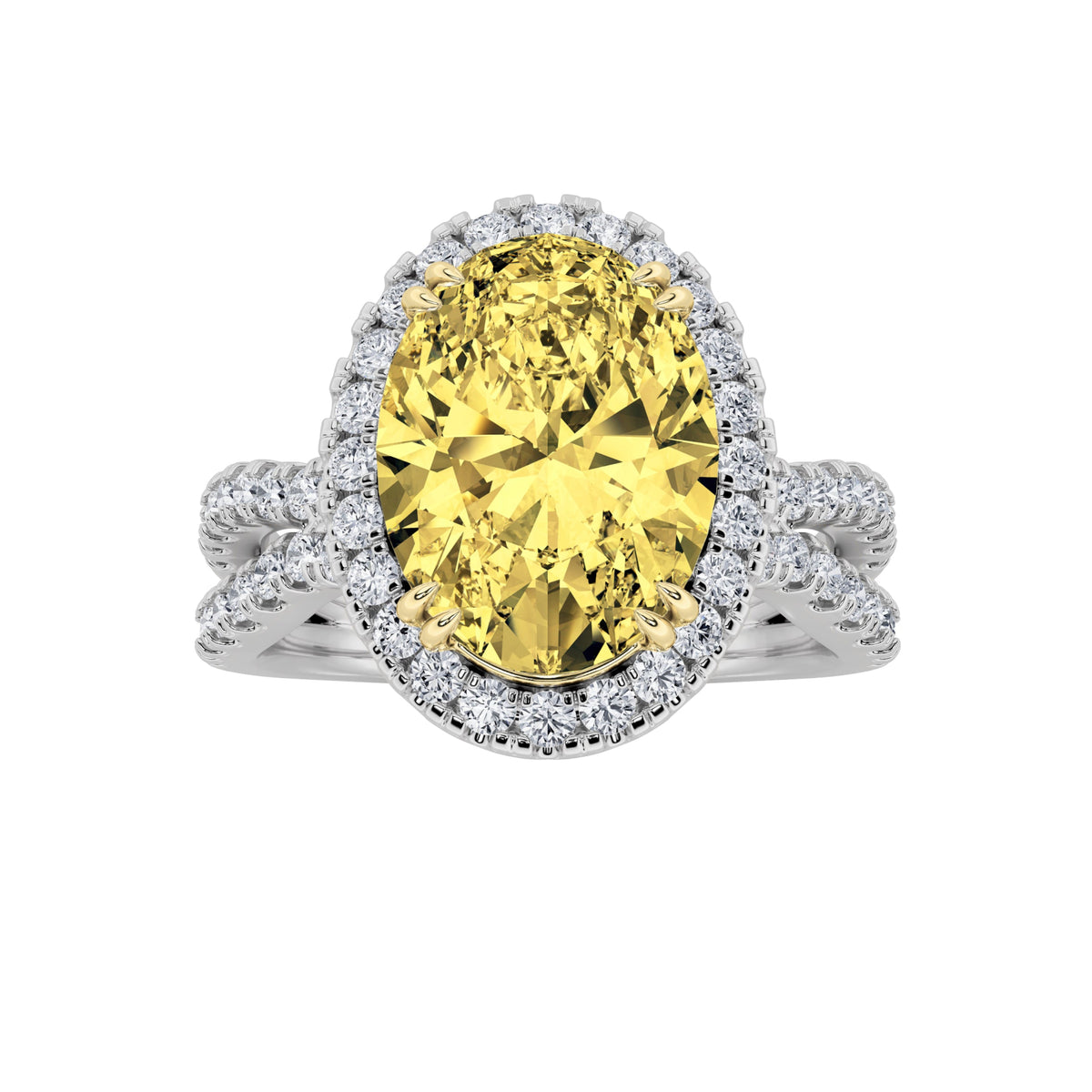 4CTW Oval Lab-Grown Diamond Prong Split Shank Halo Engagement Ring 79 Stones