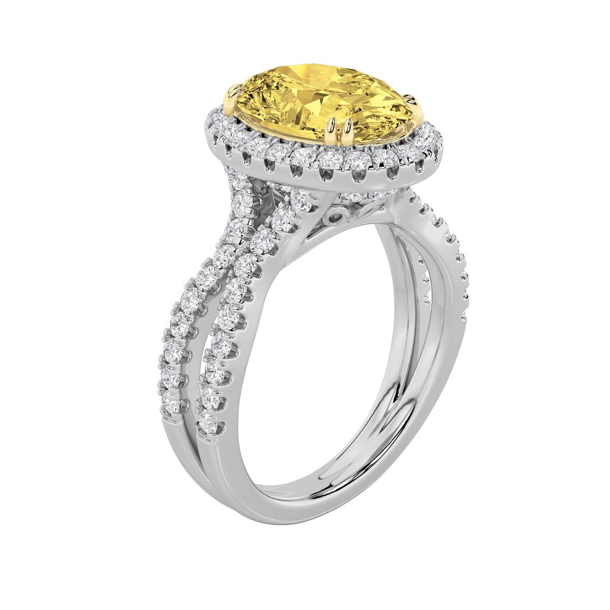 4CTW Oval Lab-Grown Diamond Prong Split Shank Halo Engagement Ring 79 Stones