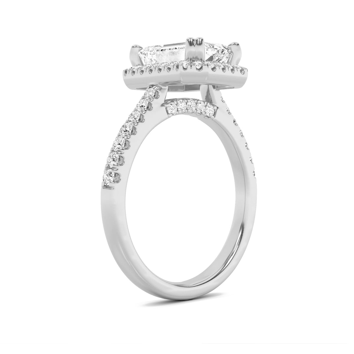 2.5CTW Emerald Lab-Grown Diamond Prong Halo Accented Engagement Ring 51 Stones