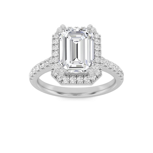 3CTW Emerald Lab-Grown Diamond Prong Classic Halo Accented Engagement Ring 51 Stones