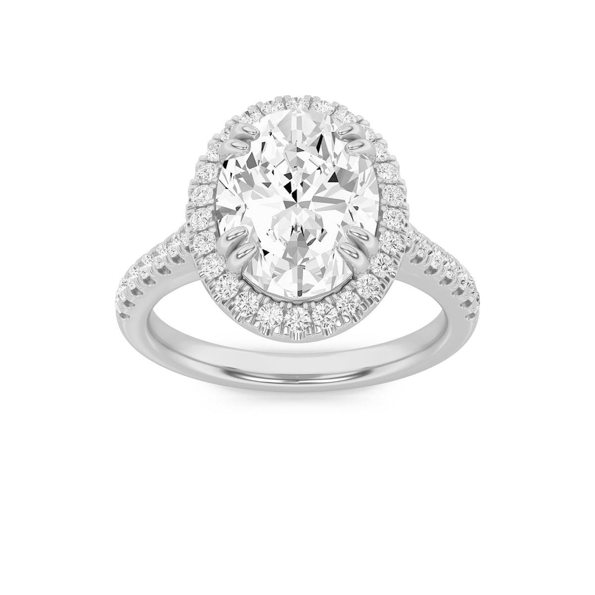 3CTW Oval Lab-Grown Diamond Prong Classic Halo Accented Engagement Ring 53 Stones