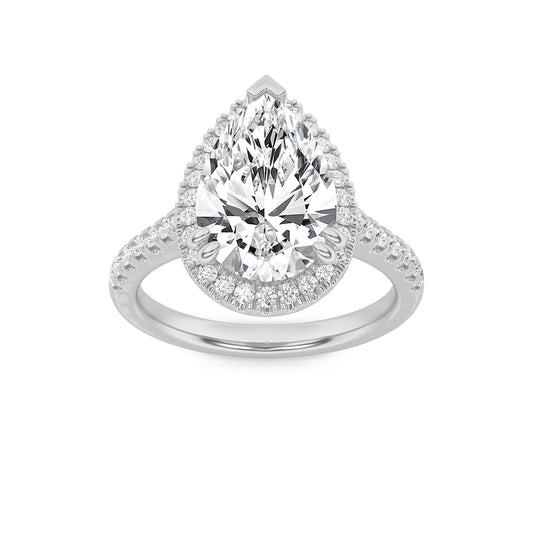 3CTW Pear Lab-Grown Diamond Prong Classic Halo Accented Engagement Ring 55 Stones