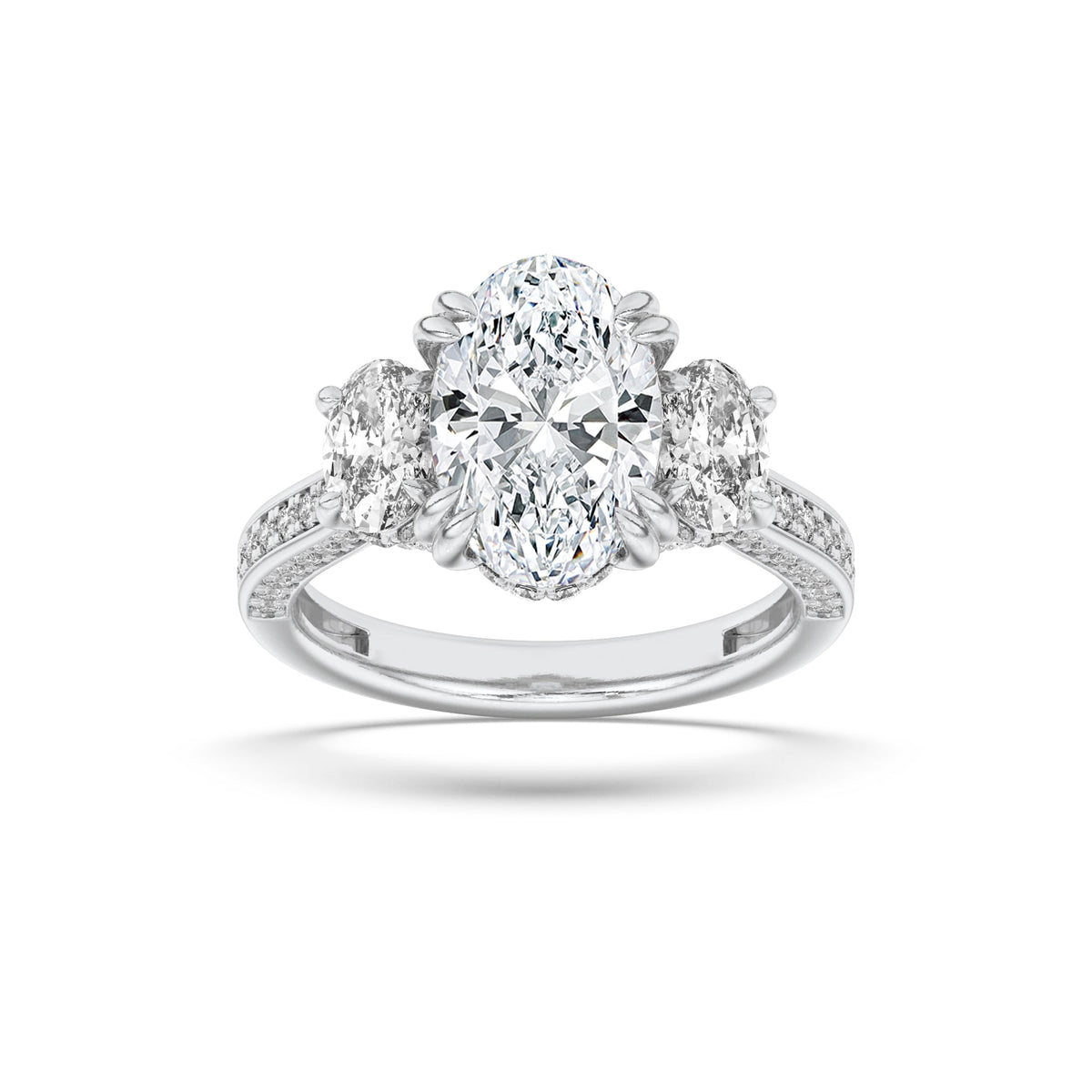 5CTW Oval Lab-Grown Diamond Prong Three Stone Accented Engagement Ring 89 Stones
