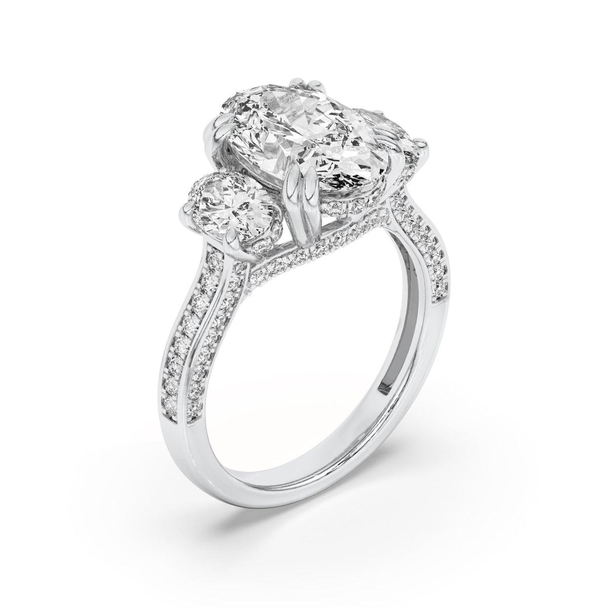 5CTW Oval Lab-Grown Diamond Prong Three Stone Accented Engagement Ring 89 Stones