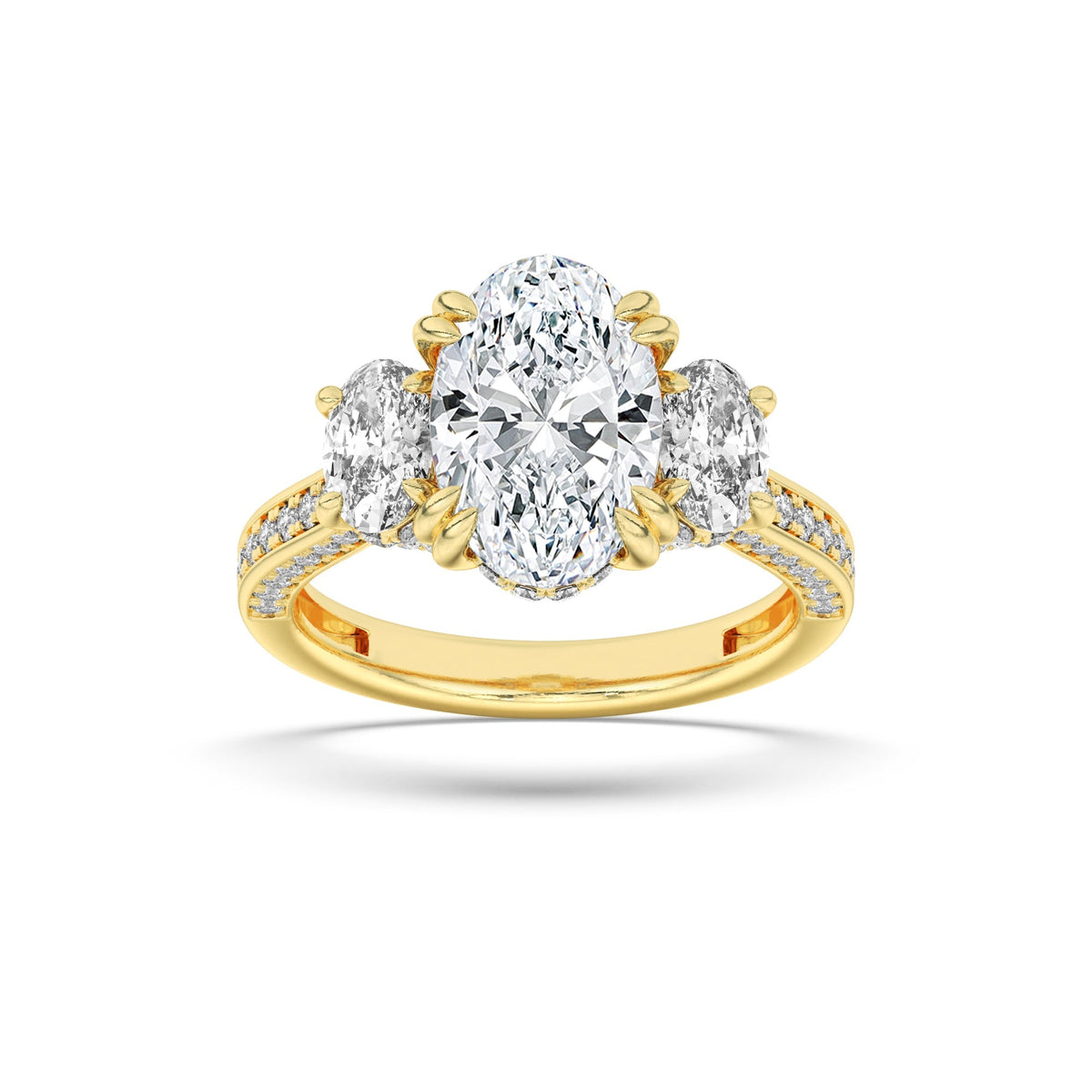 5CTW Oval Lab-Grown Diamond Prong Three Stone Accented Engagement Ring 89 Stones