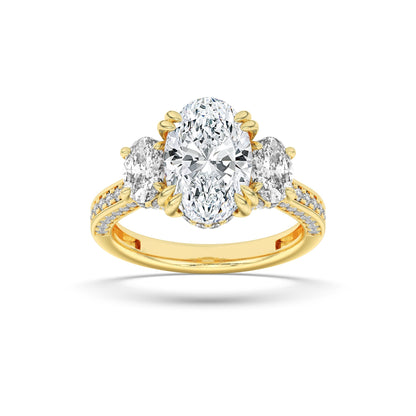 5CTW Oval Lab-Grown Diamond Prong Three Stone Accented Engagement Ring 89 Stones