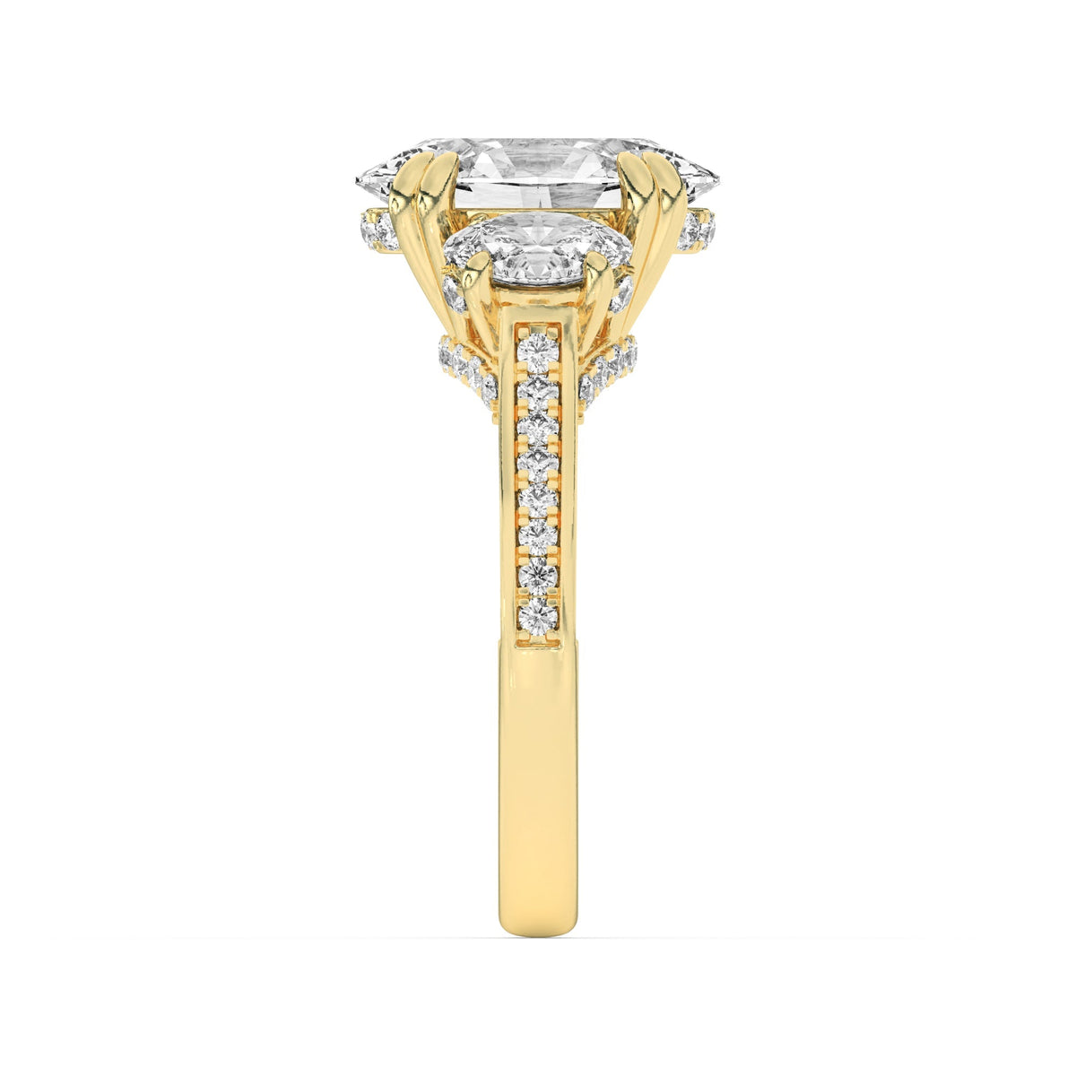 5CTW Oval Lab-Grown Diamond Prong Three Stone Accented Engagement Ring 89 Stones