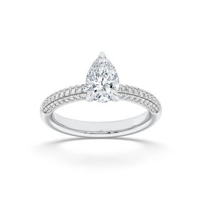 1.5CTW Pear Lab-Grown Diamond Prong Three Row Micro Pave Engagement Ring 57 Stones