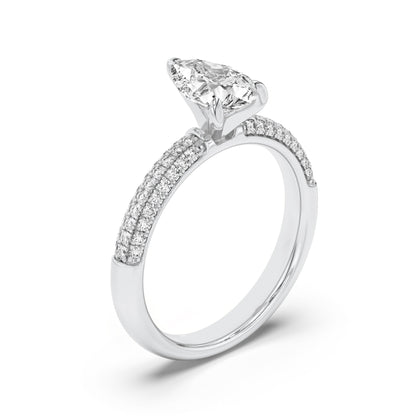1.5CTW Pear Lab-Grown Diamond Prong Three Row Micro Pave Engagement Ring 57 Stones