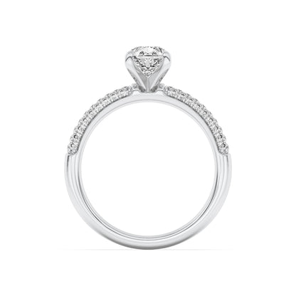 1.5CTW Pear Lab-Grown Diamond Prong Three Row Micro Pave Engagement Ring 57 Stones