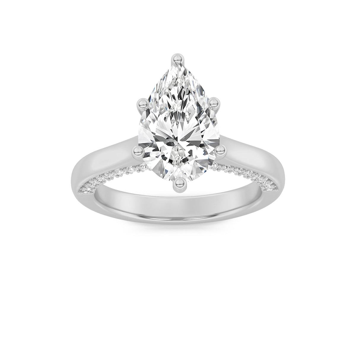 2CTW Pear Lab-Grown Diamond Prong Tulip Motif Accented Engagement Ring 49 Stones