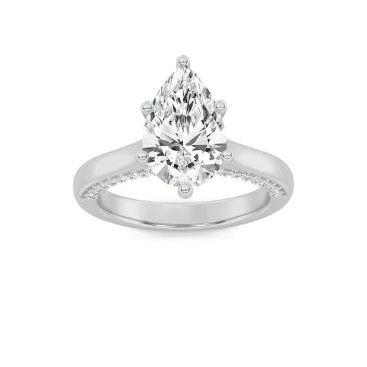 2CTW Pear Lab-Grown Diamond Prong Tulip Motif Accented Engagement Ring 49 Stones