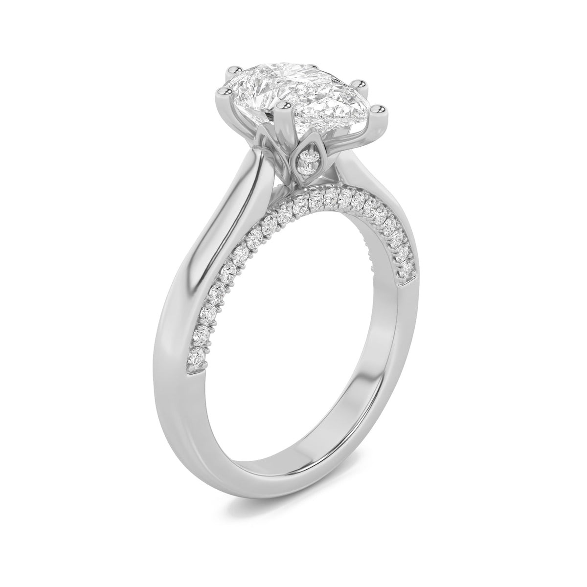 2CTW Pear Lab-Grown Diamond Prong Tulip Motif Accented Engagement Ring 49 Stones