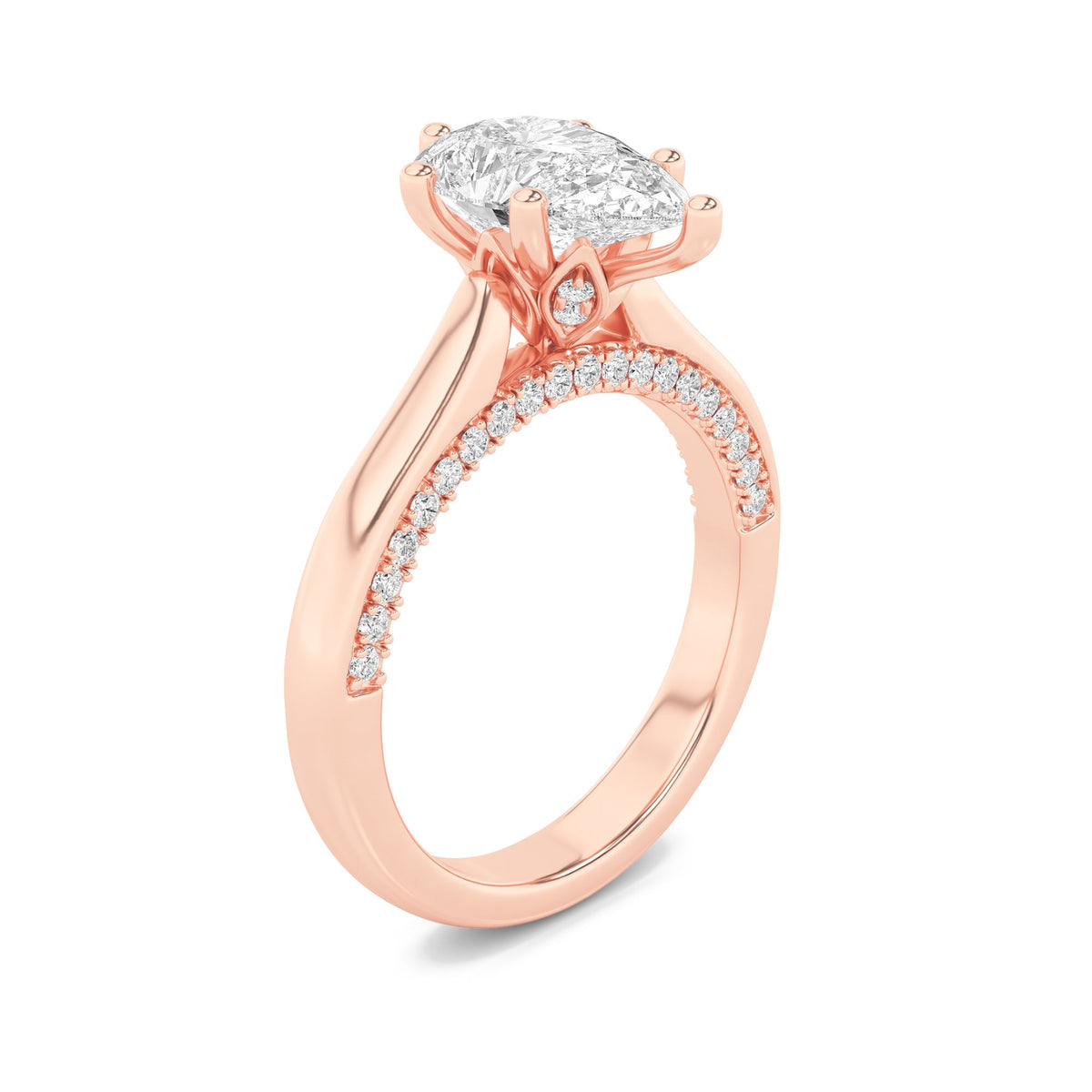 2CTW Pear Lab-Grown Diamond Prong Tulip Motif Accented Engagement Ring 49 Stones
