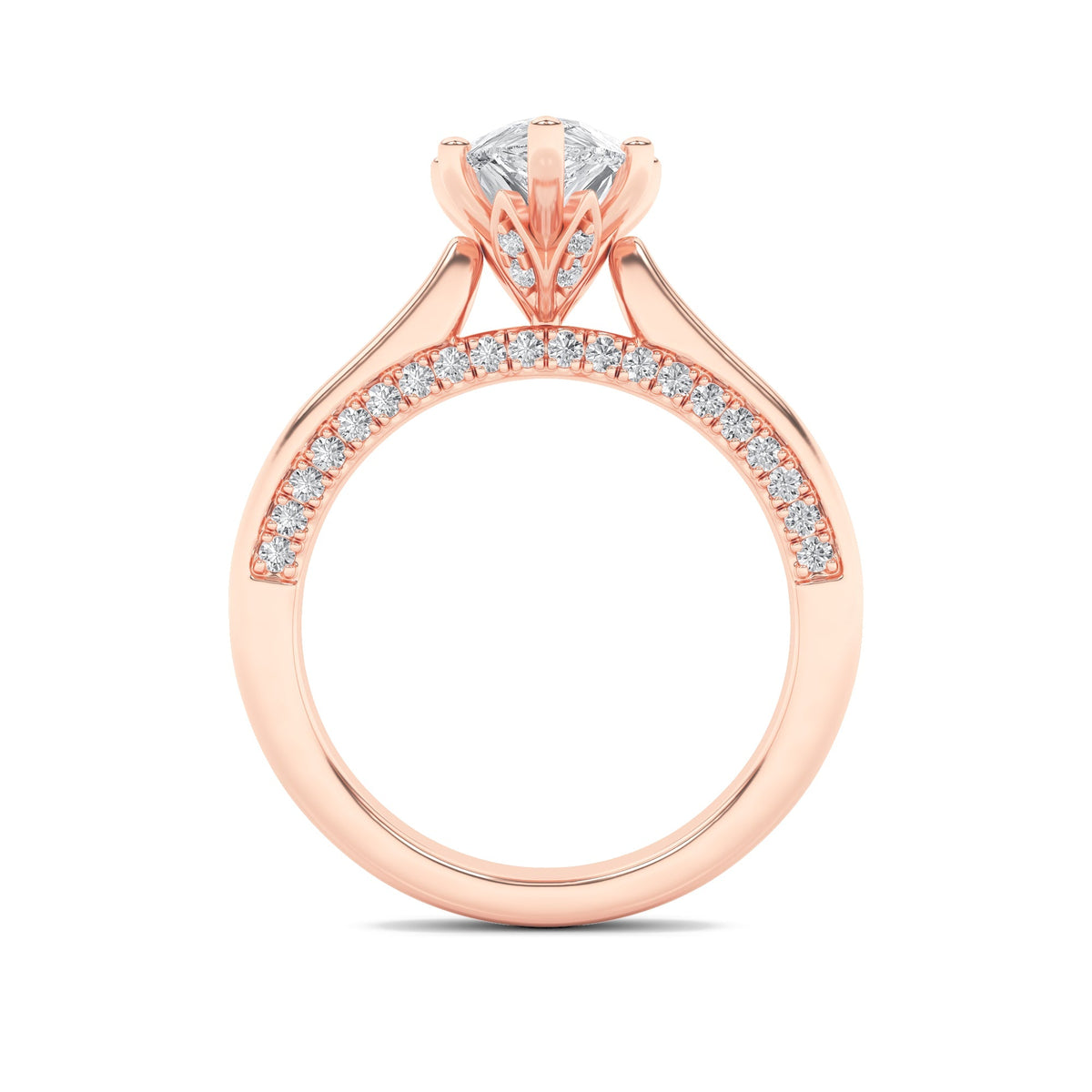 2CTW Pear Lab-Grown Diamond Prong Tulip Motif Accented Engagement Ring 49 Stones