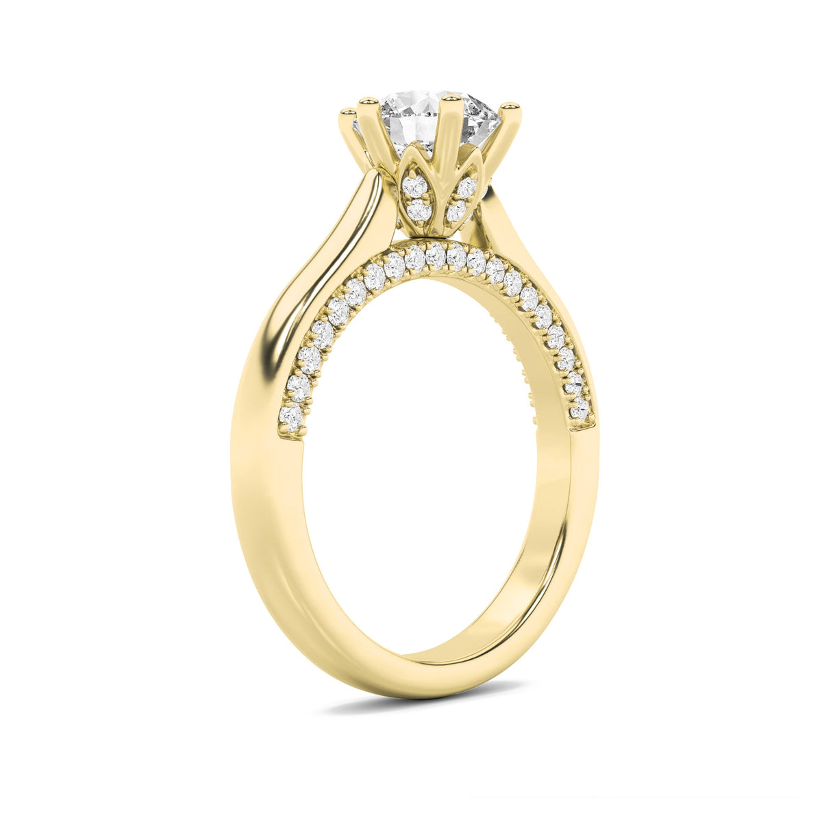 1.25CTW Round Lab-Grown Diamond Prong Tulip Motif Accented Engagement Ring 53 Stones